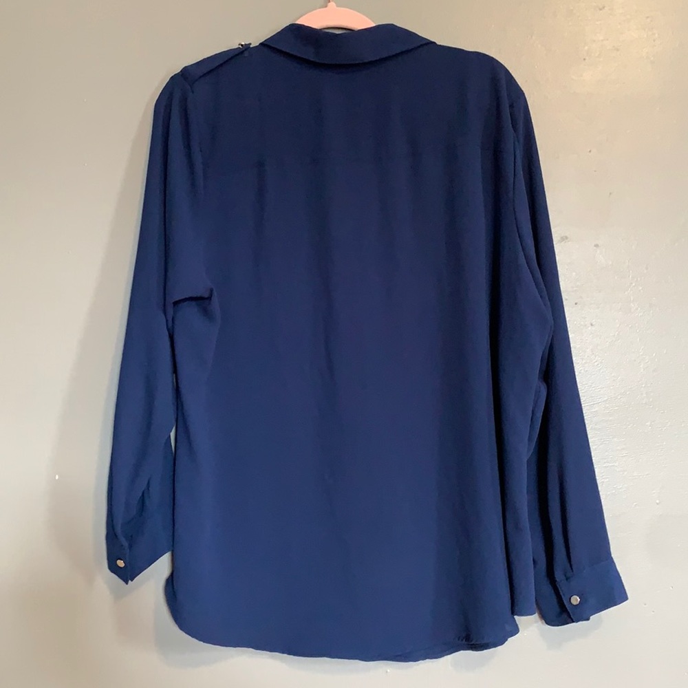 Button Up Navy Blouse - Plus Size
